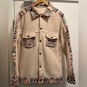 Men's Beige Aztec Patterned Jacket
